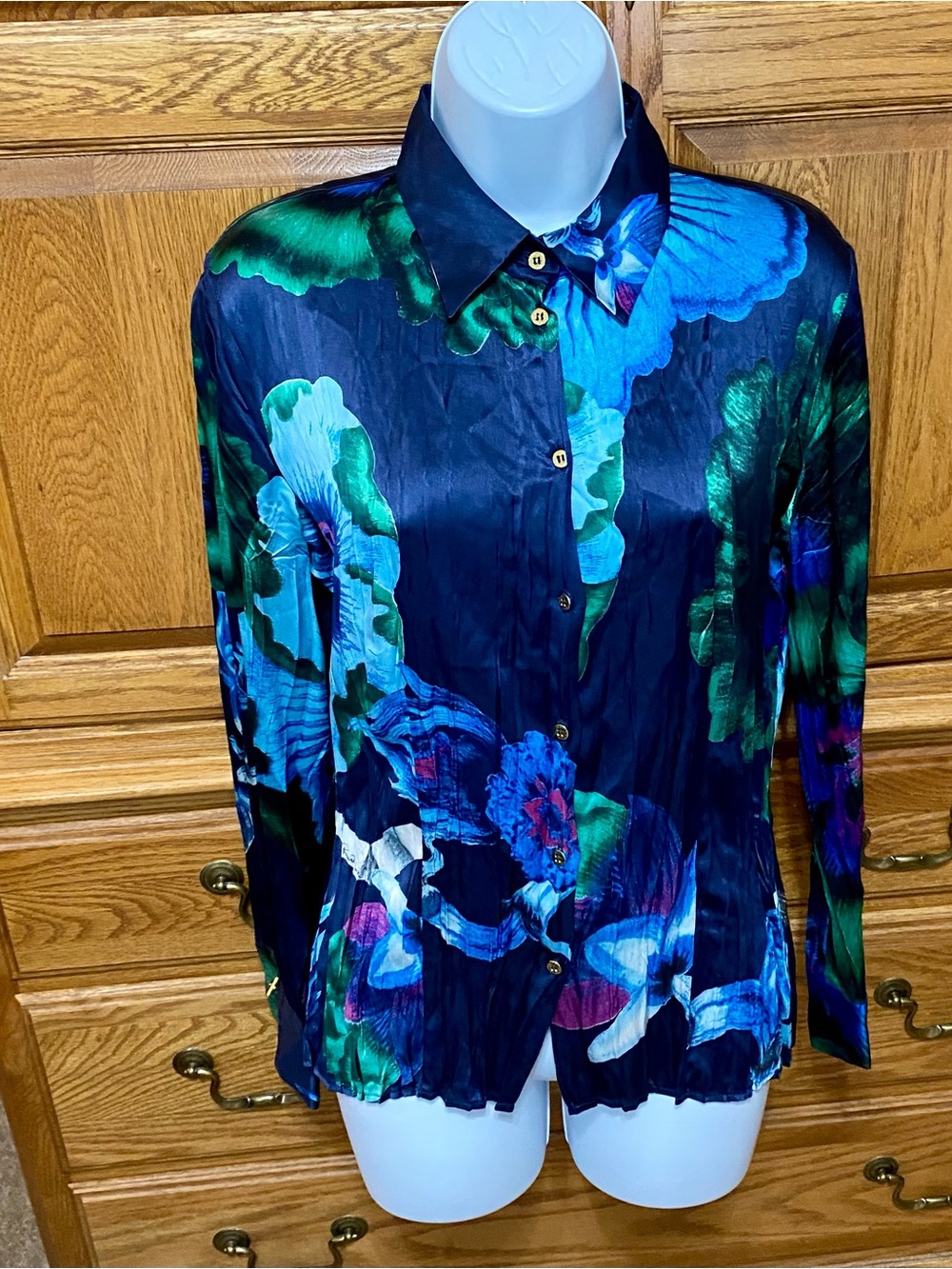 Roberto Cavalli‎ Silk Floral Blouse Top Women's 44 / 8 US Blue Green Italy 2007